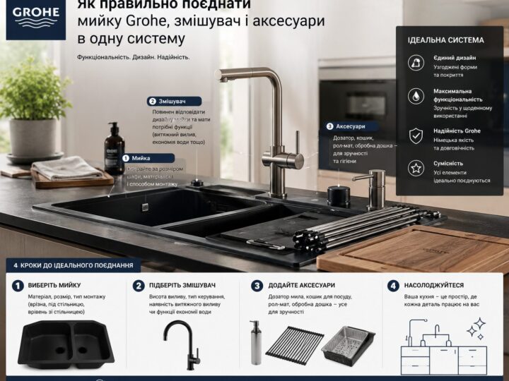 Як правильно поєднати мийку Grohe, змішувач і аксесуари в одну систему