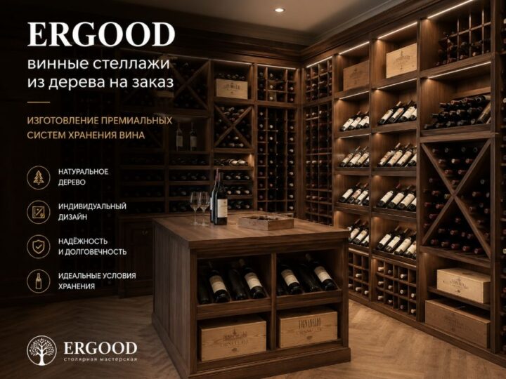 Винные стеллажи из дерева на заказ ERGOOD — изготовление премиальных систем хранения вина