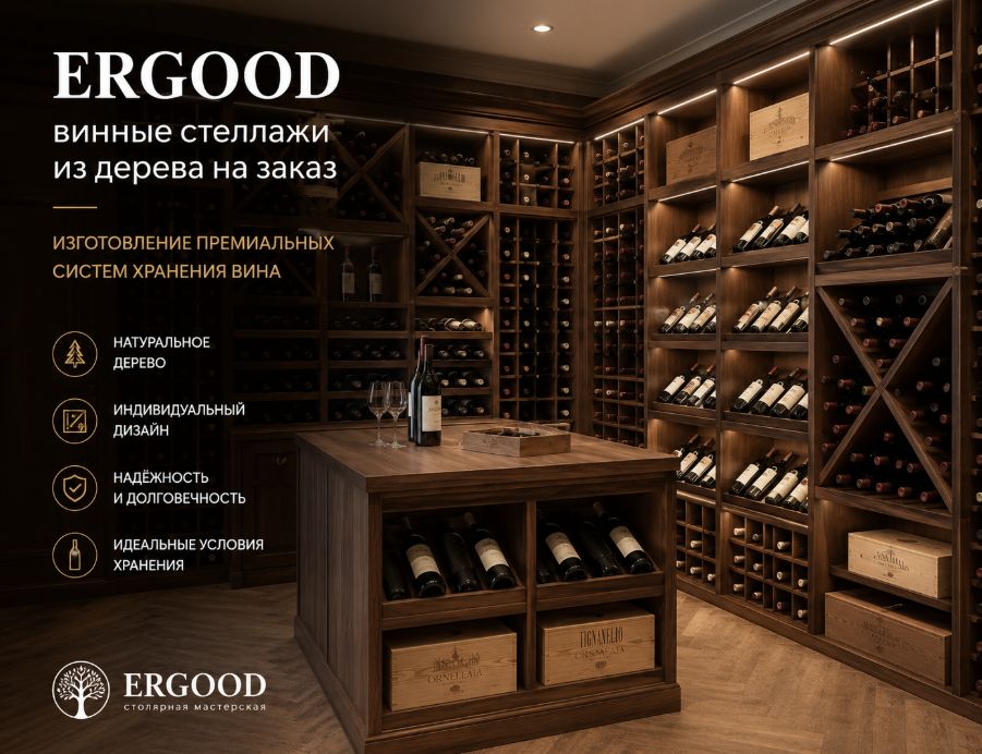 Винные стеллажи из дерева на заказ ERGOOD — изготовление премиальных систем хранения вина